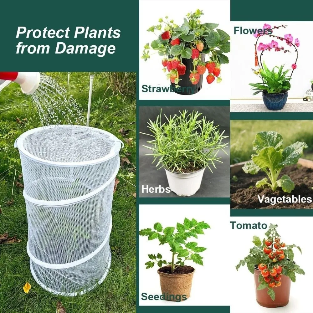 Portable Pop-Up Mesh Plant Guard Folding Breathable Garden Mesh Protector with Ground Pegs Reusable Plant Protector Yard