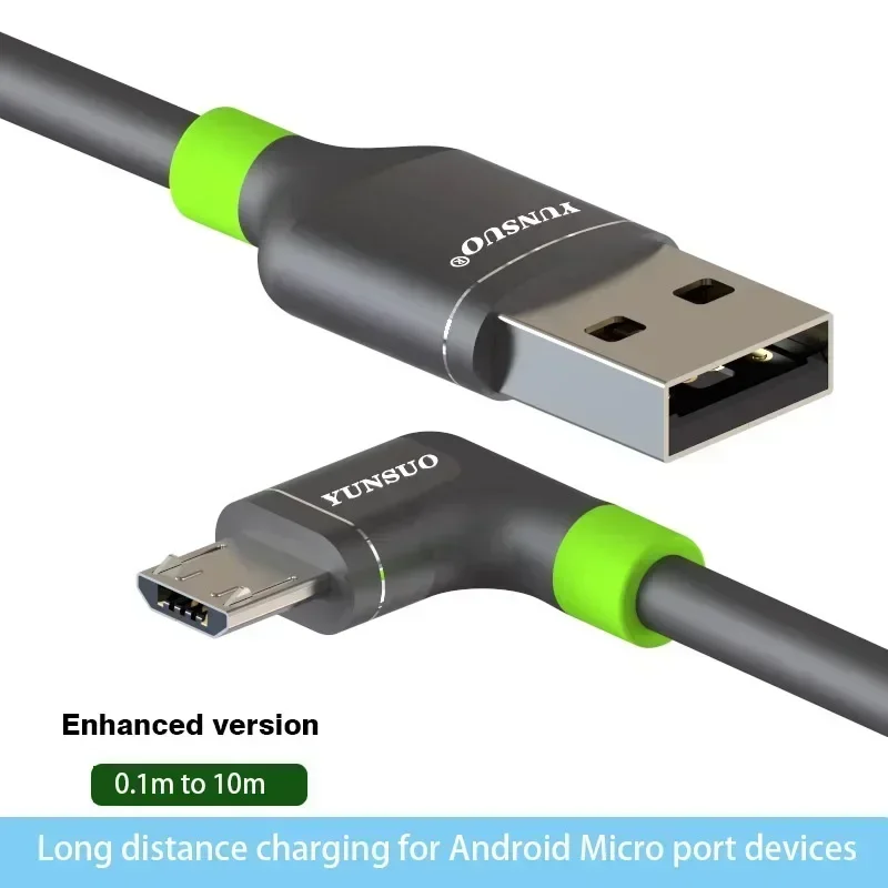 Android Micro USB 2.0 Elbow Right Angle Digital Devices Extended Extra-Long 5m 8m 10m Data Charging Cable VR Camera Car Recorder