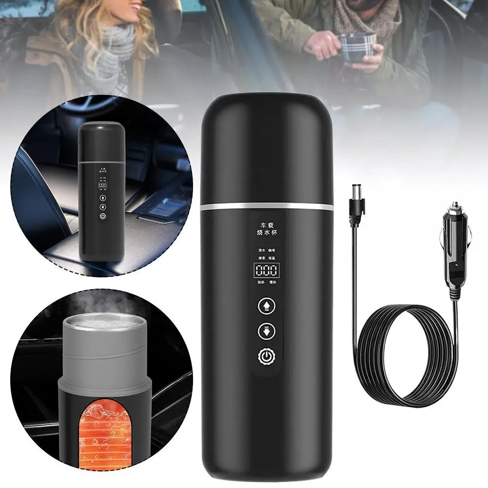 

12V/24V Car Heating Cup Electric Kettle SUS304 Stainless Steel Smart Temperature Control LCD Display Travel Coffee Mug Warmer