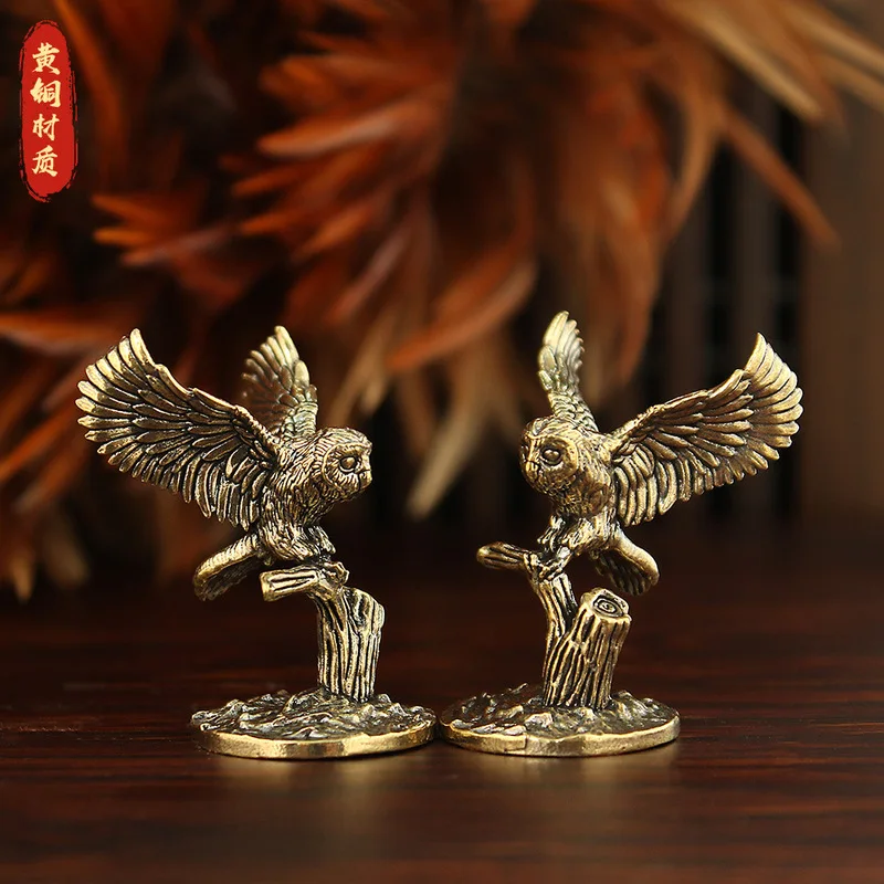 Eagle , Solid Copper, Open-Winged Owl, Antique-Style Animal Figurine, Collectible, Tea Pet, Miniature Landscape Orname