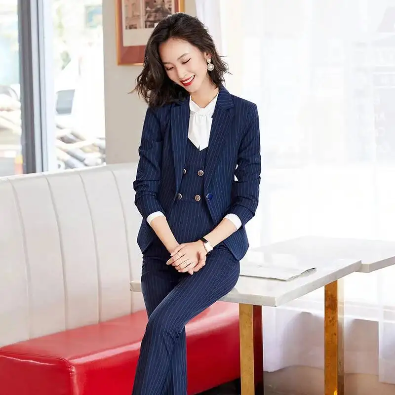 Fashion Striped Formal Business Suits Women Professional Office Work Wear Blazers Autumn Winter Career Interview Outfits