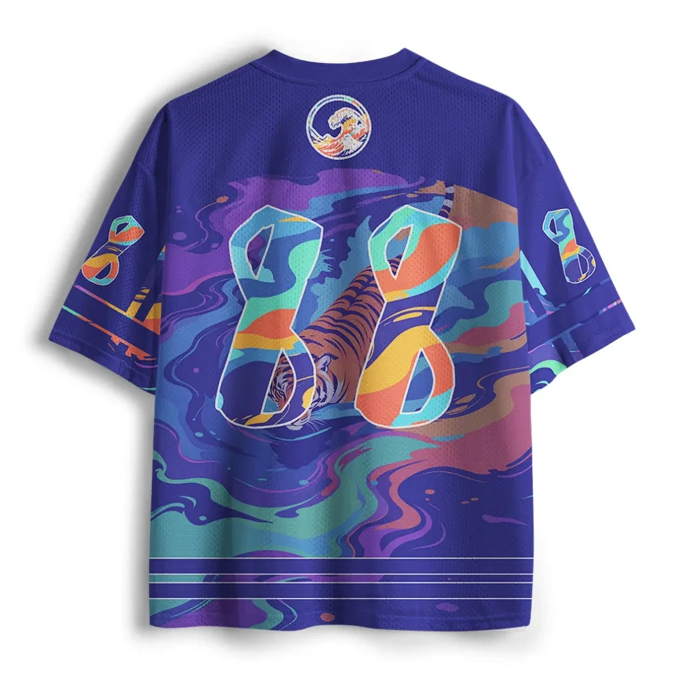 New Pride Moon Rainbow 3D Tiger Printed Mesh V-neck Baseball Style Loose Y2K Fashion Street Men's and Women's Sports T-shirt