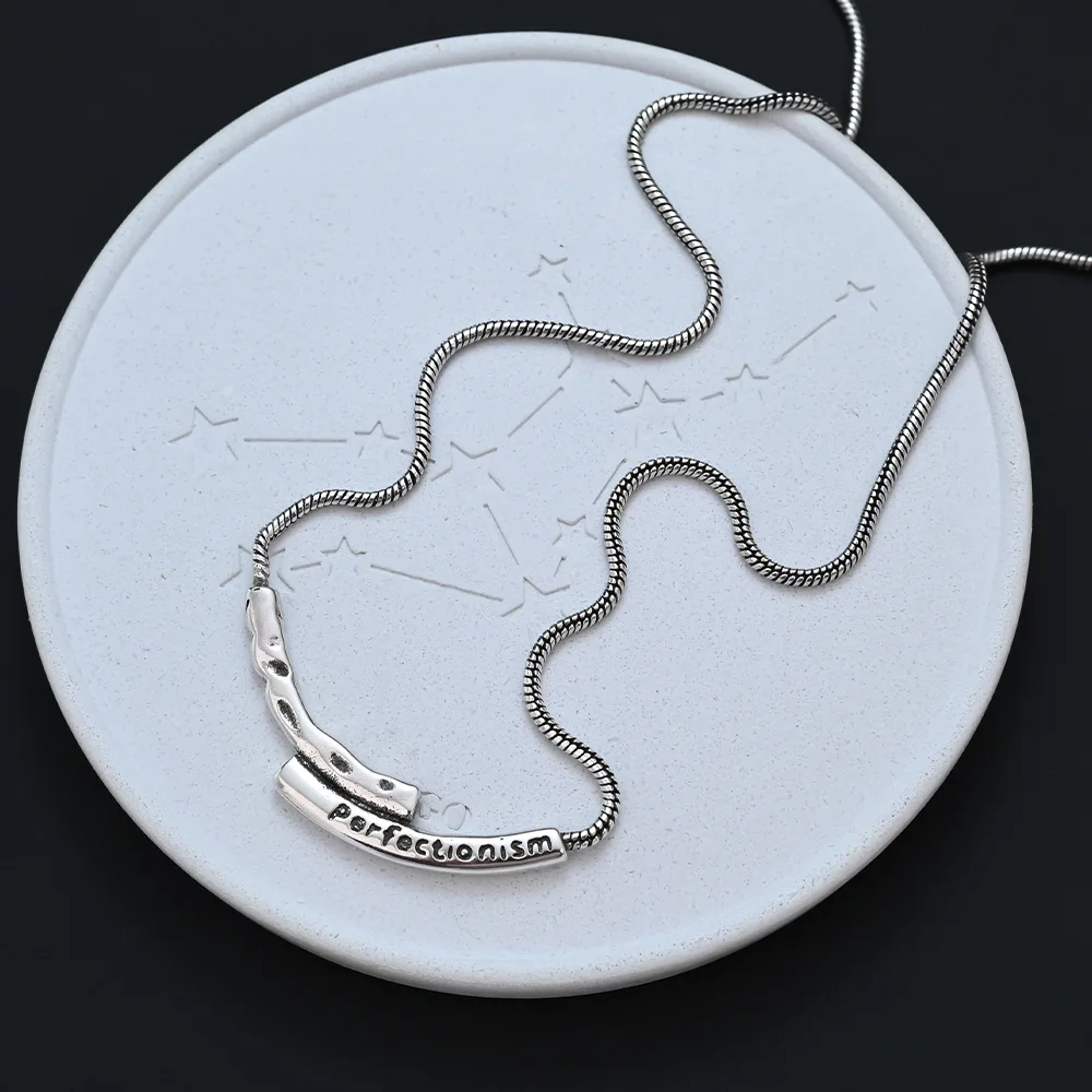 925 Silver Necklace Irregular Textured Bar Pendant Choker Engraved Word Punk for Women Girl Jewelry Gift Dropshipping Wholesale