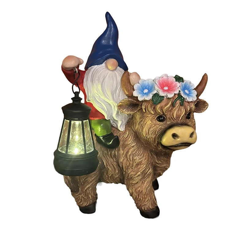 Santa Claus Riding Cattle Resin Crafts with light Snowman Hold Lamp Lawn Ornament Christmas Theme Decorations for Home Garden