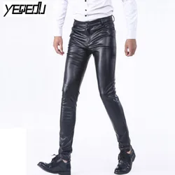 #2207 Spring Winter Skinny Faux Leather Pants Men Stretch PU Mens Joggers Fashion Casual Pencil Tight PU Pants Black Plus Size
