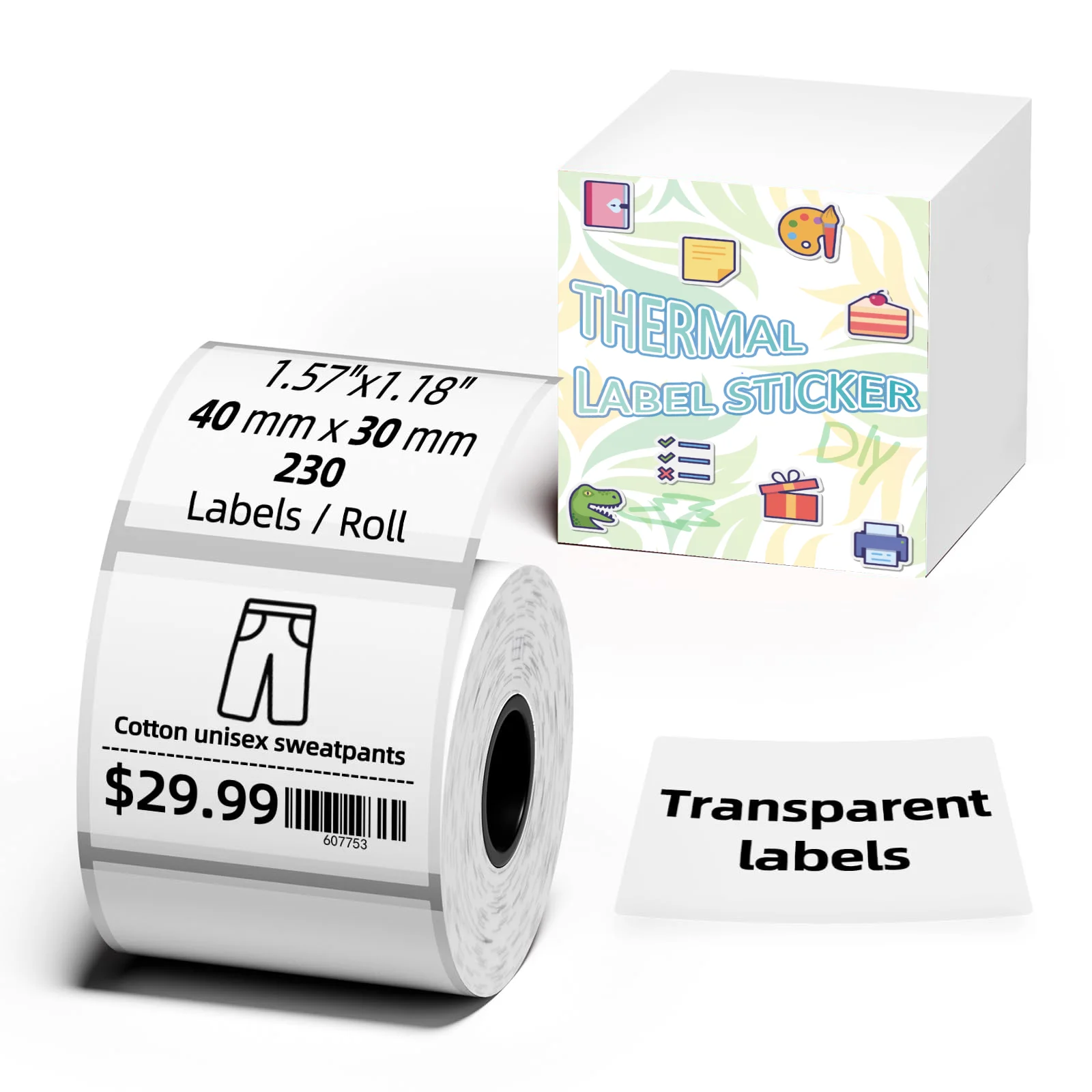 Transparent Thermal Sticker Labels Paper For Small Business/Home Use Barcode Labels Address Labels Logo Labels