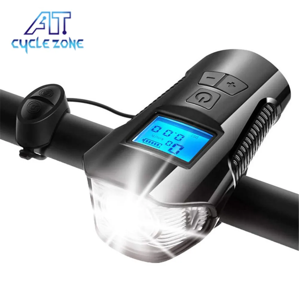 

3 in 1 Waterproof Bicycle Light USB Charging Bike Front Light Handlebar Cycling Head Light with Horn Speed Meter LCD Screen