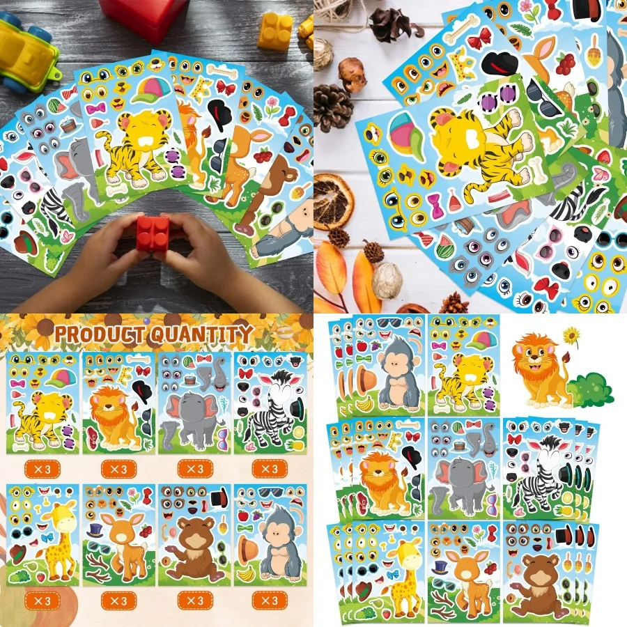 

24 Sheets Animal Stickers for Toddler Make-a-Face Stickers Creative Safari Animal Mix and Match Sticker Activity for Classroom