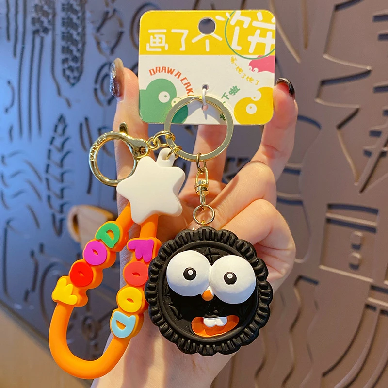 Cartoon Margaret Butter Cookies Keyhain for Bags for Women Cute Resin Funny Huge Eyes Chocolate Sandwich Cookies Food Keys Chain