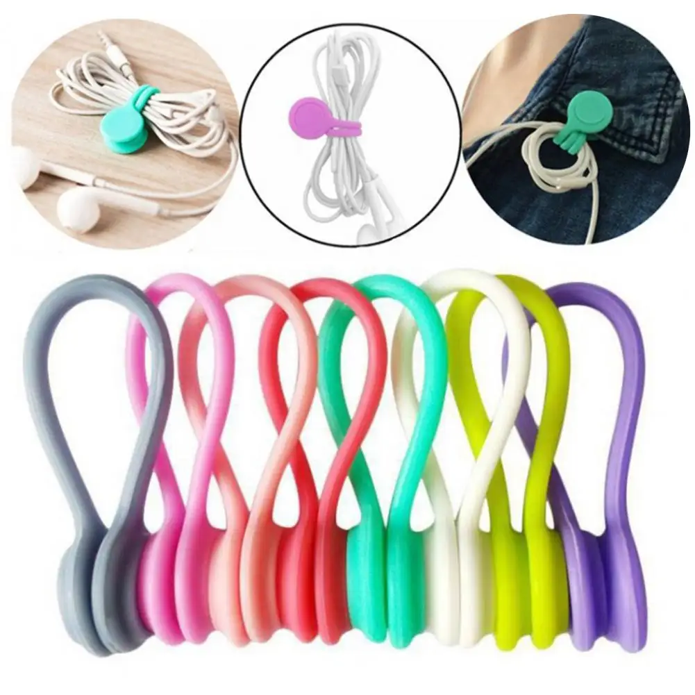 Magnetic Cord Holder Cable Organizers Silicone Twist Ties for Home Office School Cord Clips Winder for Headphones