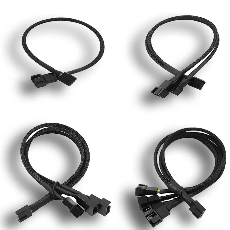 27cm Black3/ 4-Pin PWM Fan Cable Separator Extension Cable for 1-4/3/2/1 Way Connections Computer Hardware Accessory