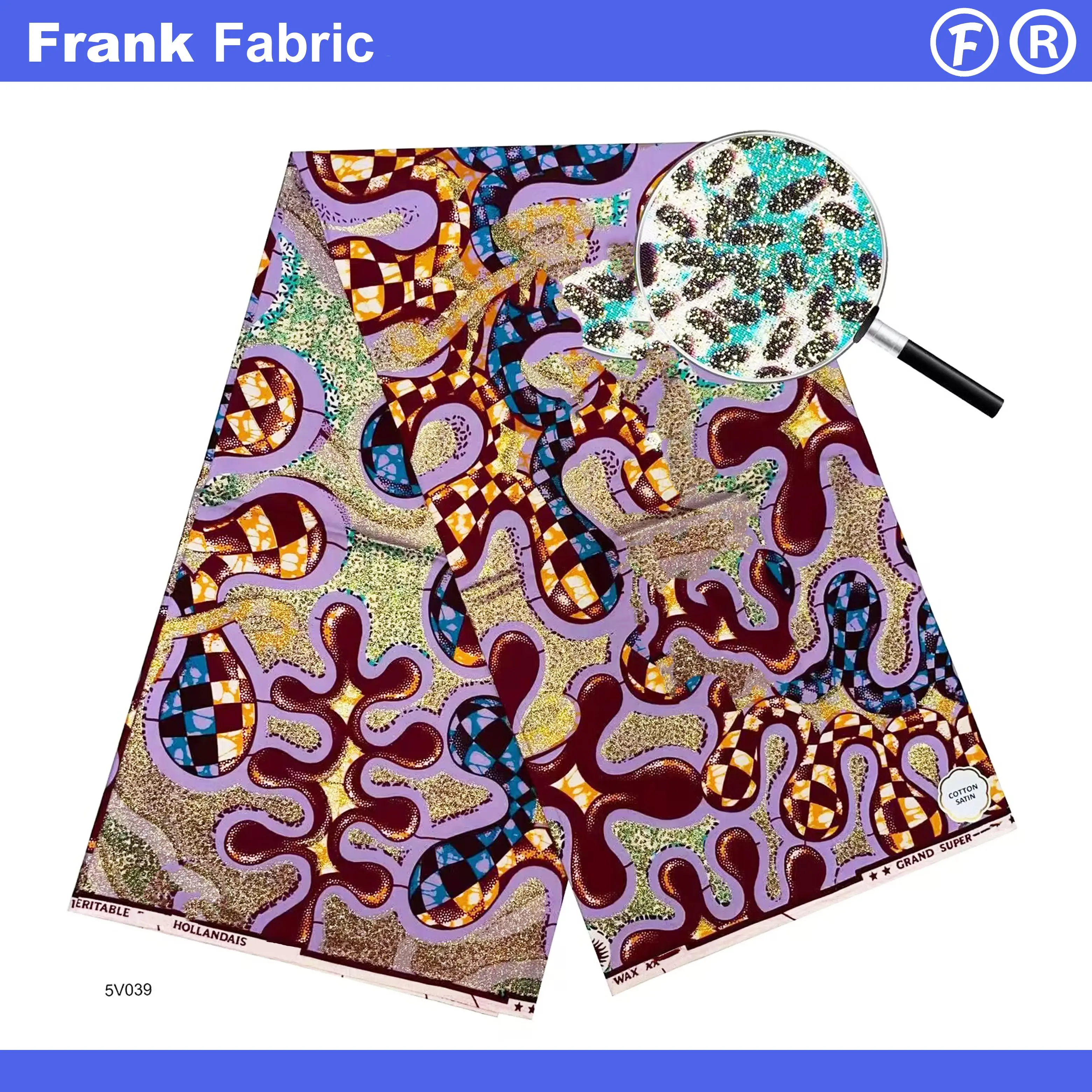 

6-ярдовая голландская ткань Анкара с блестящим золотым красителем, настоящая мягкая супер африканская ткань с восковым принтом для роскошной униформы FF2508.81