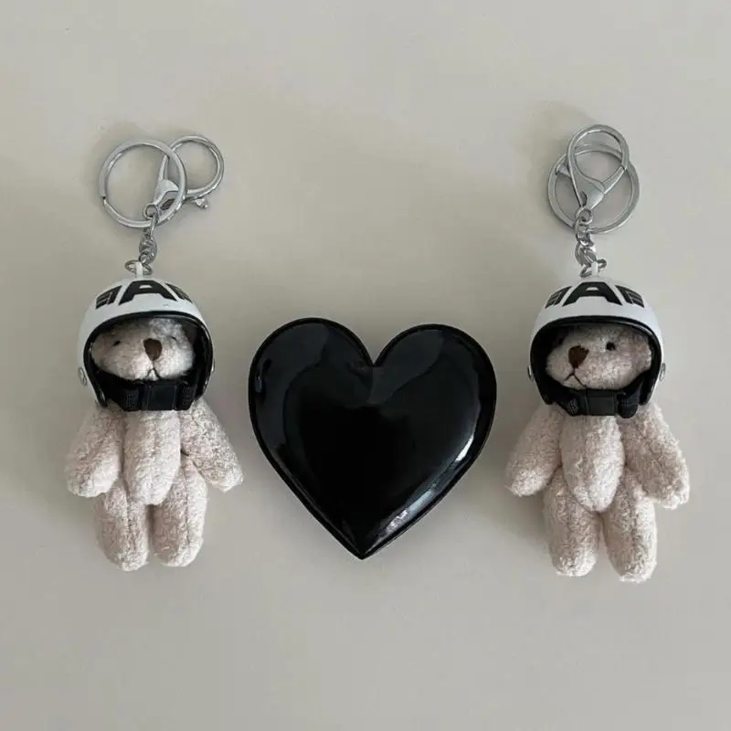31BB Fashionable Soft Helmeted Bear Ring Plush Animal Charm Backpack Hanging Toy
