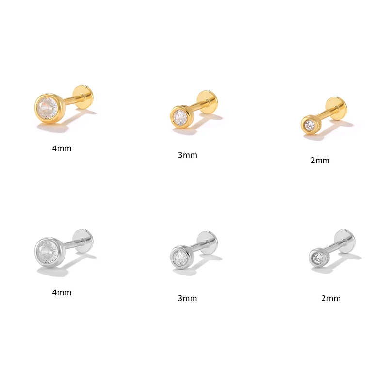 AIDE 2/3/5MM S925 Silver Labret Lip Cartilage Tragus Zircon Stud Earring Woman Piercing Earring Brinco Femme Jewelry Gift 1pcs