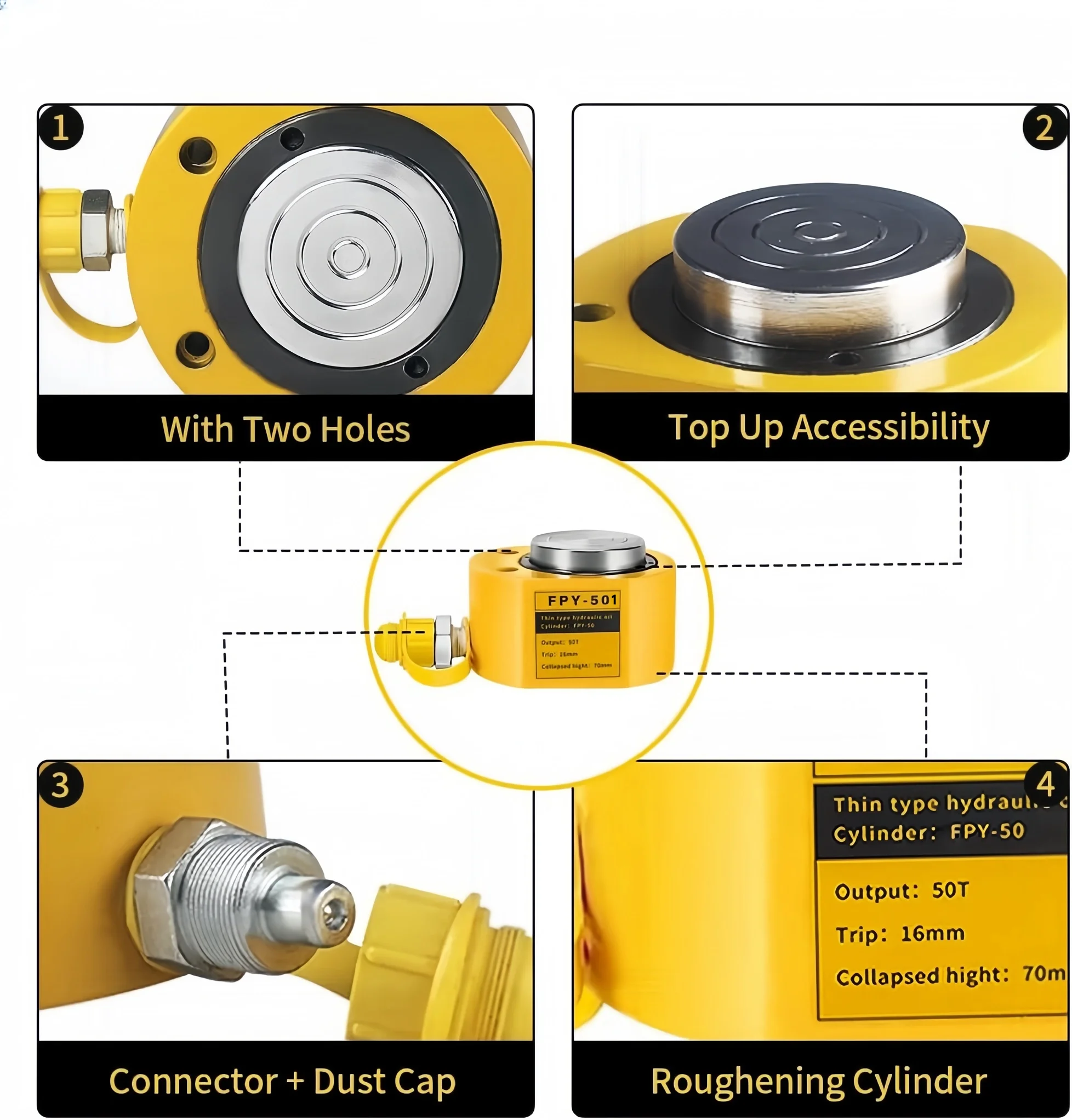 Electric Mini Hydraulic Cylinder Jack Kit, Thin Type, Hydraulic Manual Pump, Electrical Pump, FPY-501, CP-700, 50Tons