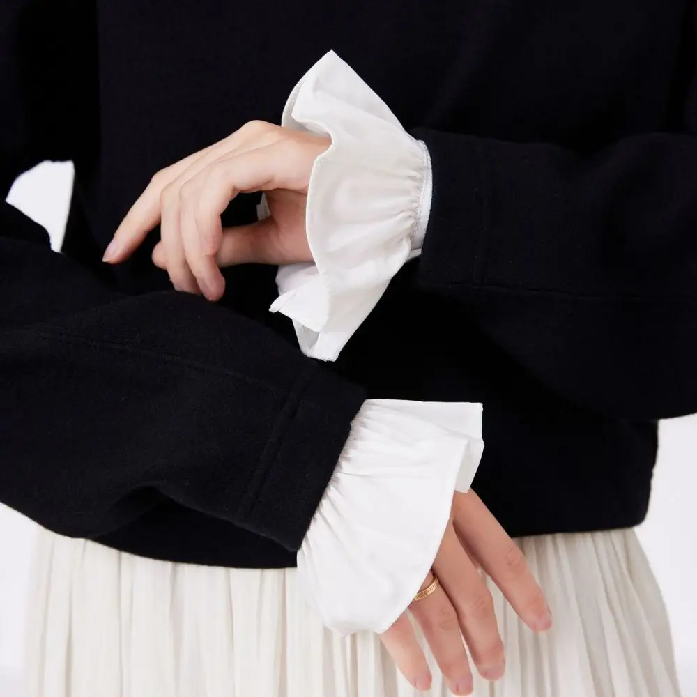 All-match White Detachable Fake Collar V-shaped Ruffle Adjustable Neckline Stand Collar Korean Style Fake Sleeve Female