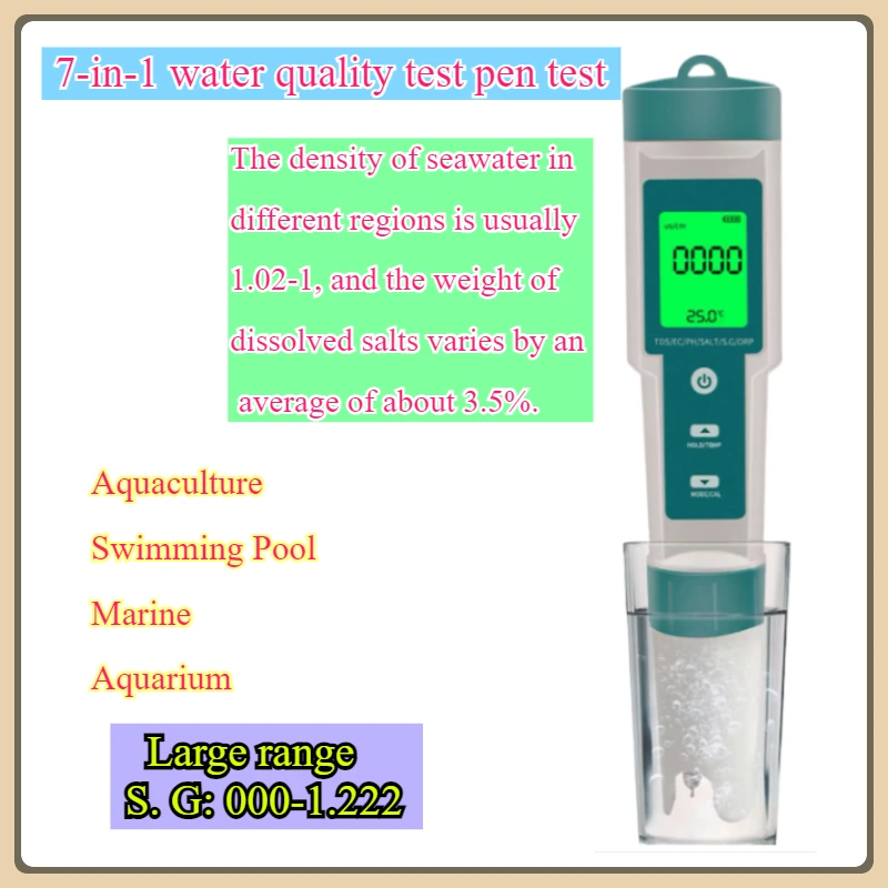 COM-600 7 في 1 PH TDS EC ORP الملوحة S. G مقياس الحرارة مراقبة جودة المياه اختبار IP67 لمياه الشرب وأحواض السمك مقياس درجة الحموضة