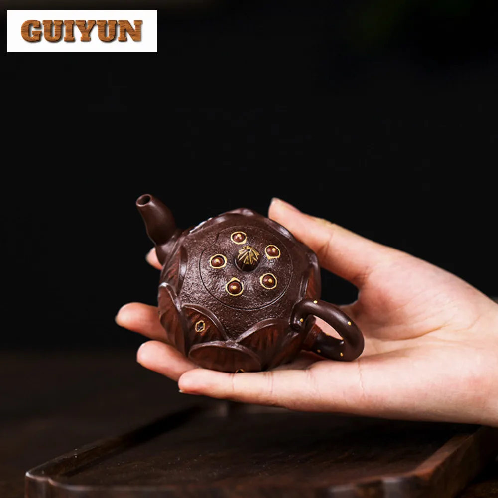 100ml Chinese Yixing Purple Clay Pot Handmade Lotus Flower Teapot Mini Raw Ore Mud Tea Brewing Kettle Zisha Teaset Tea Services