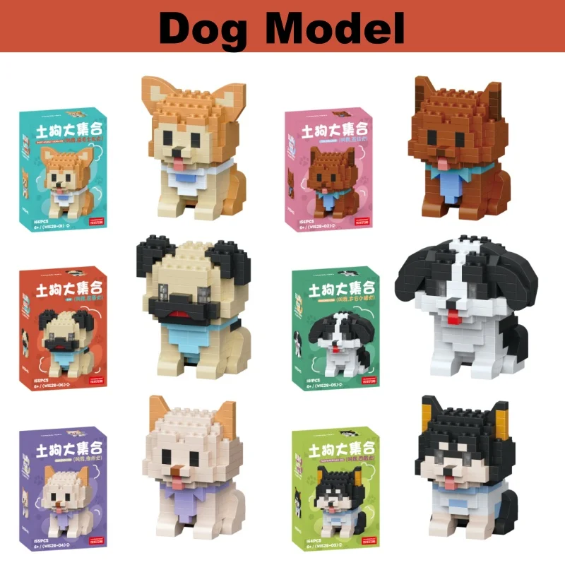 Cute Country Style Teddy Dog Building Blocks  Pug Micro-Scale Model Decorations Children's Toys Gifts Dog-Themed