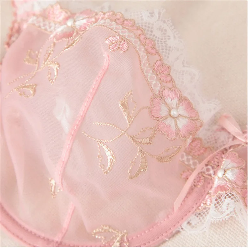 French Ultra Thin Lace Flowers Embroidery Bra Set Sexy Women Underwear Hot Sale Plus Size Bralette Romantic Transparent Lingerie