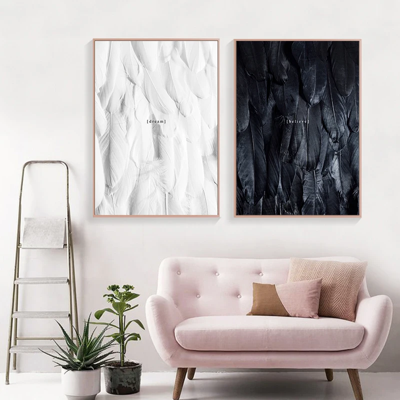 

2pcs/Set Abstract Black White Feather Canvas Poster Picture Wall Interior Decoration Modern Living Room Home Decoration Print