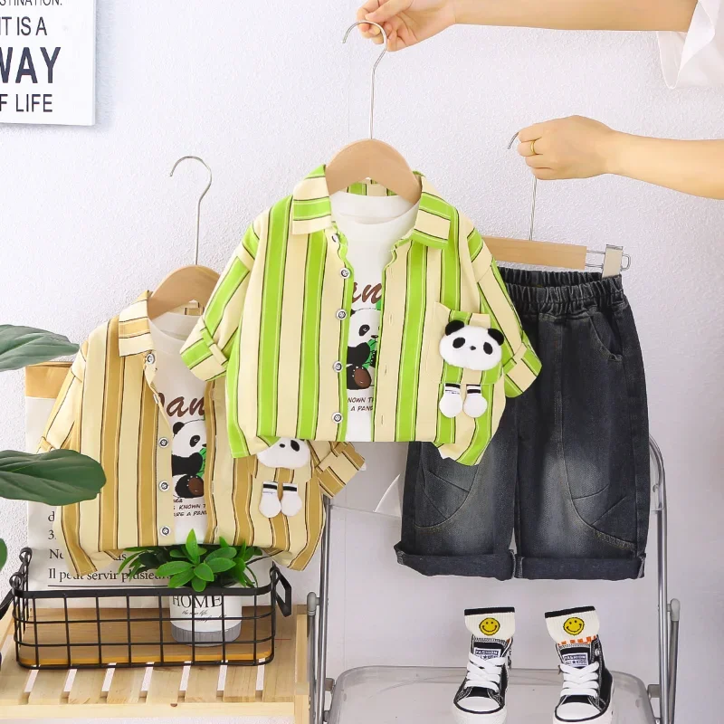 New Spring Autumn Baby Clothes Children Striped Long Sleeved Shirt T-Shirt Pants 3Pcs/Sets Infant Boys Clothing Kids Tracksuits