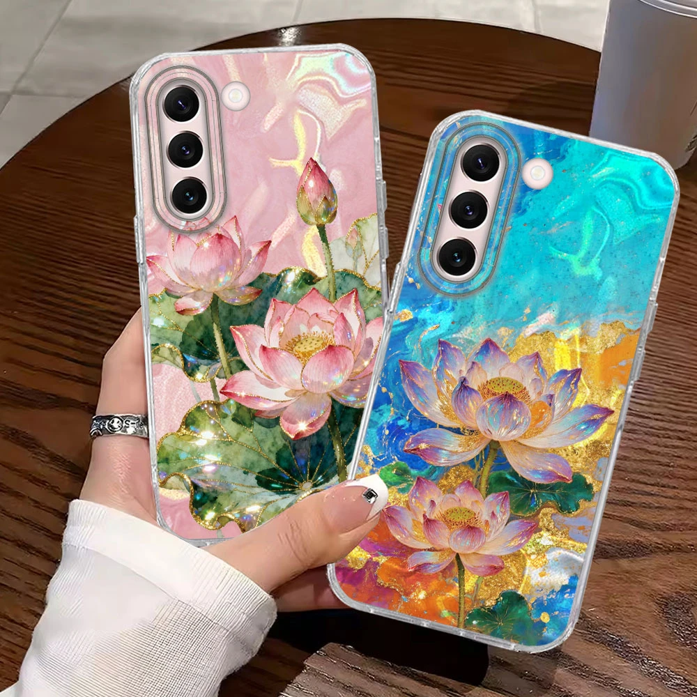 Rosa Pfingstrose Lotus Print Mädchen Luxus Frauen Handyhülle für Samsung Galaxy S22 S26 S25 S24 S23 S21 Plus S20 FE Ultra Shell TPU Cover