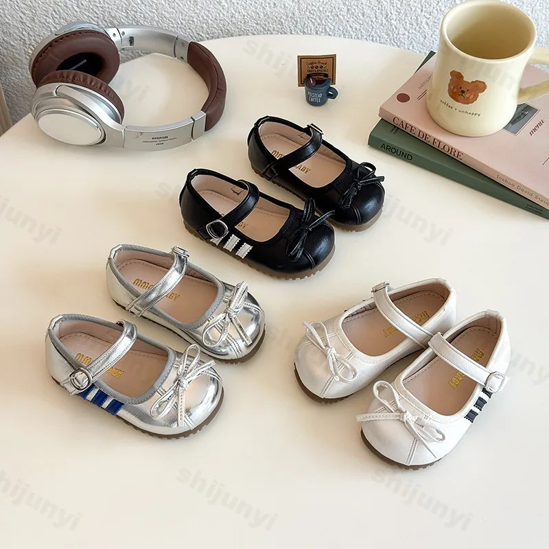 

Детская мода, повседневные туфли с бантом и неглубоким носком, весна 2024, удобные нескользящие туфли принцессы на мягкой подошве для девочек на плоской подошве