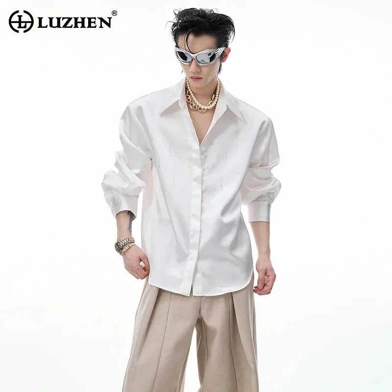 LUZHEN Patchwork Sleeve Fashion Stripe Long Elegant Shirts Sequin Men's 2026 New Luxury Elegant Loose Casual Male Clothes JY8996