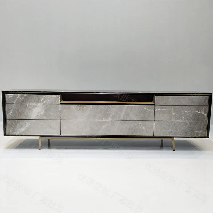 

Gold Plated Stainless Steel Base TV Cabinet with 8 Drawers Audiovisual Cabinet