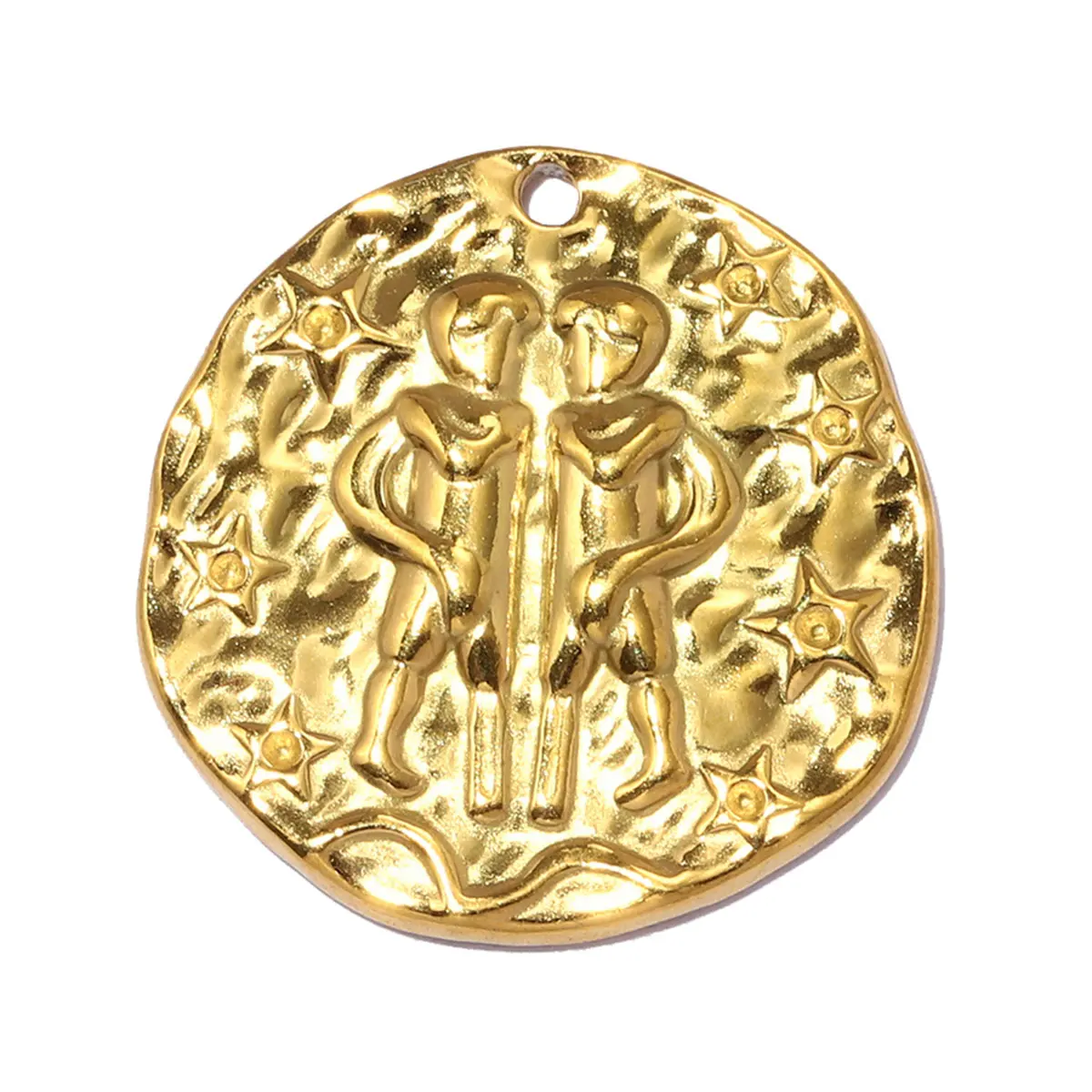 3pcs/Lot Aries Taurus Necklace Pendants 18K Real Gold Plated Zodiac DIY Charms Woman 21mm Disc Stainless Steel Jewelry Wholesale