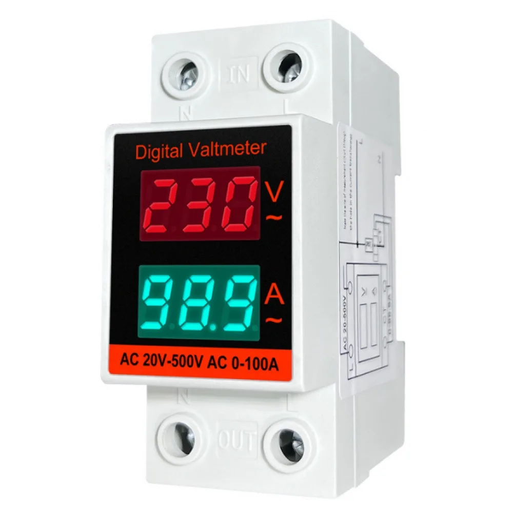 

2 in 1 Din Rail AC Monitor Single Phase Voltage Current Power Meter Voltmeter Ammeter AC20-500V AC0-100A VOLT AMP Detector