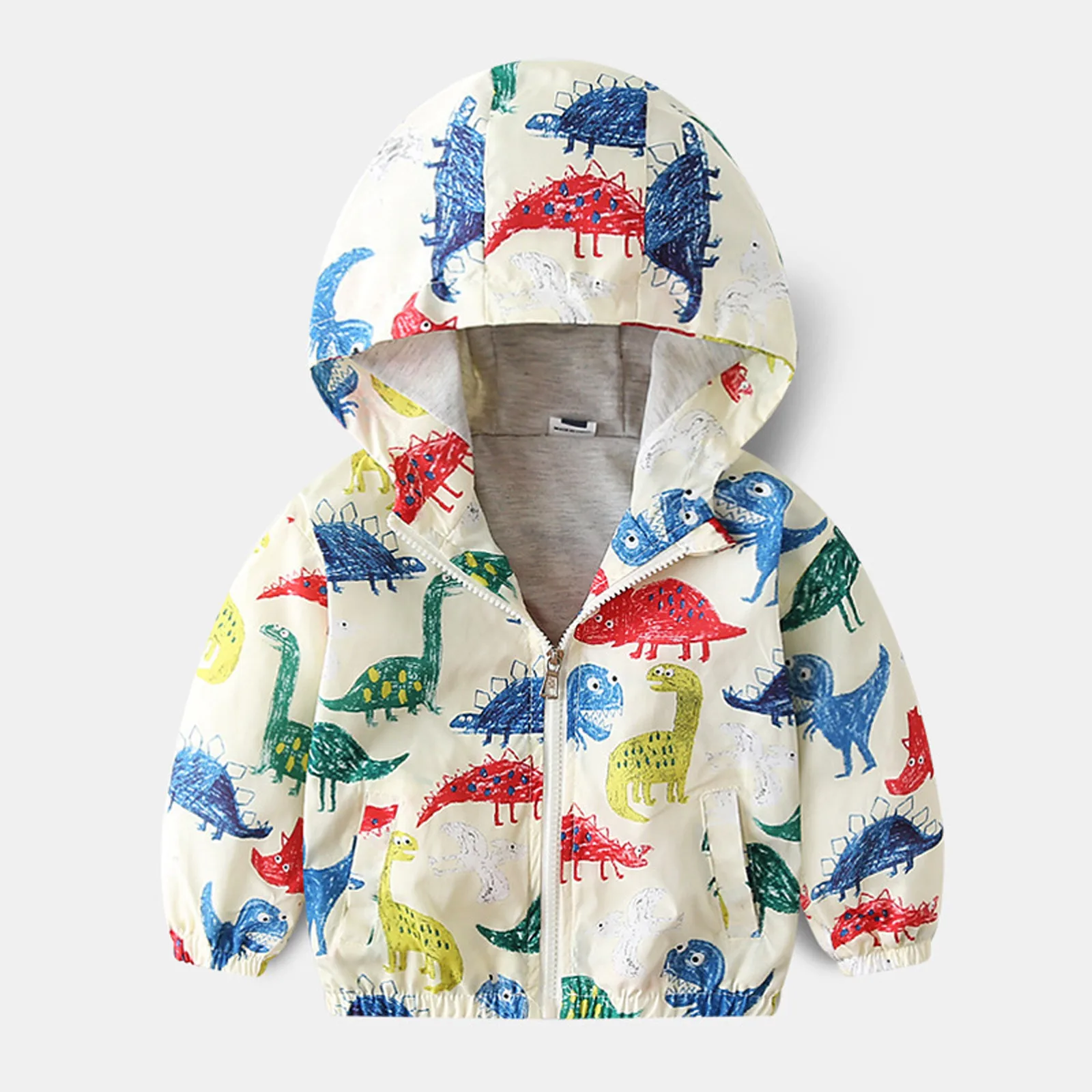 Kids Boys Coat Hooded Dinosaur Girls Windproof Baby Toddler Cartoon Windbreaker Zipper Thin down Jacket Boys Thick Kids Jacket