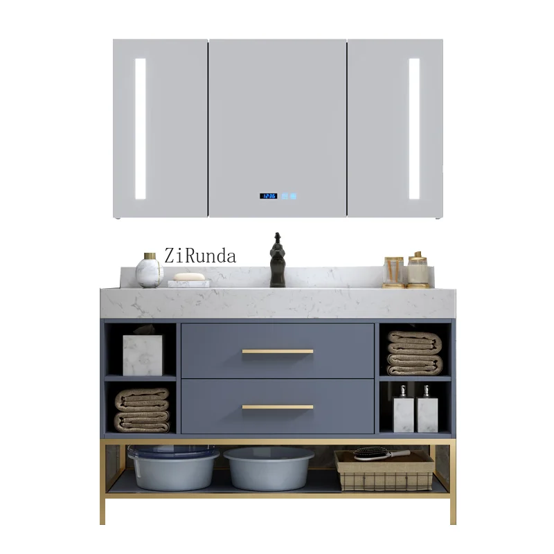 Modern waterproof soft-closed eco-friendly sink cabinet combination solid wood/plywood bathroom washstand set hotel use