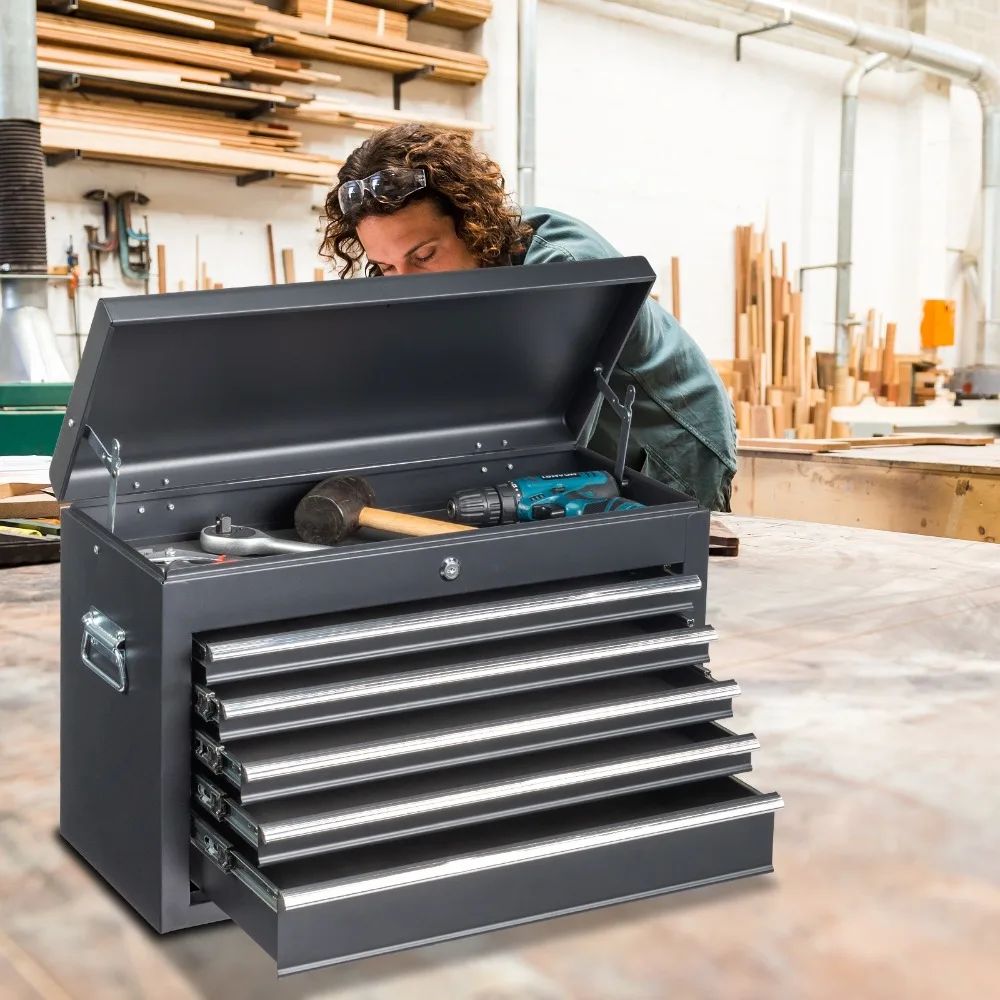23.8" Tool Chest Steel Tool Storage Box with 5 Drawers & Locking System & Keys