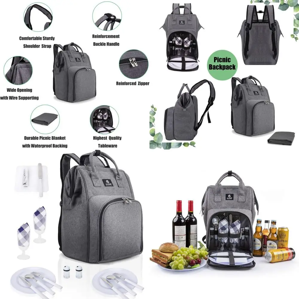 

ALLCAMP Picnic Backpack or 2 Person - Insulated Cooler Bag with W/leece Blanket, Plates and Cutlery Set, or amily Outings, Coupl