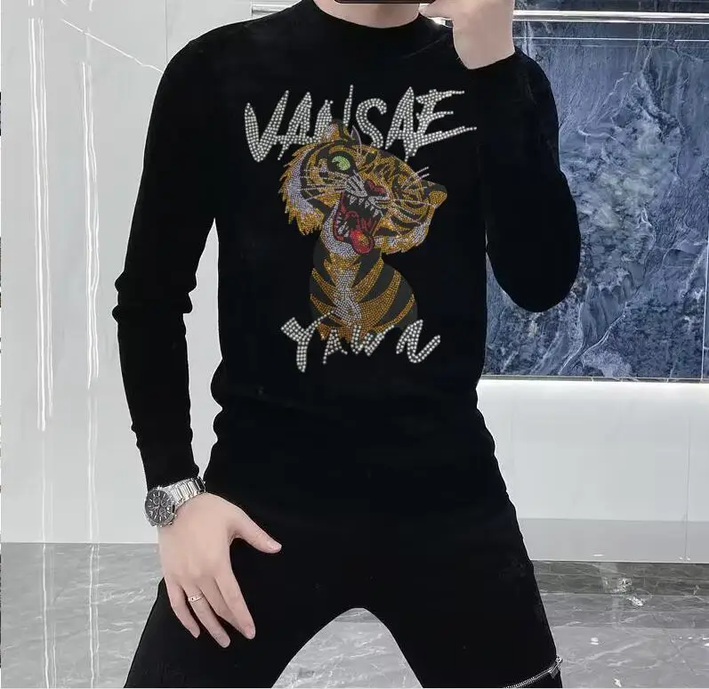 Top Rhinestones europe design Skull man sweaters Men Fashion Streetwear O Neck long Sleeve Sweater hot sale Cotton