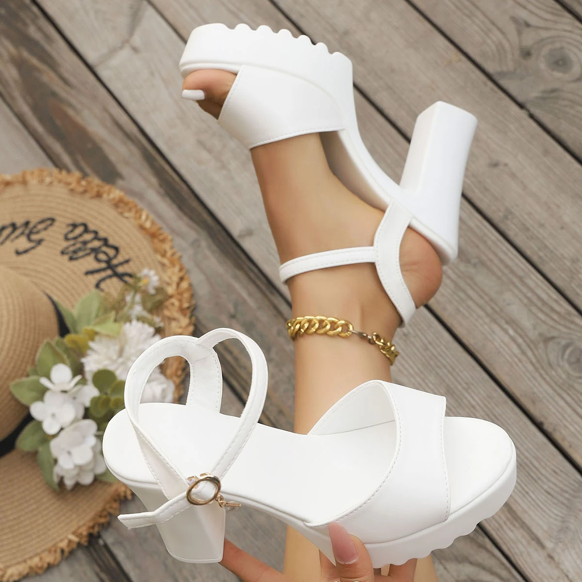 Women Sandals Fashion Fish Mouth Sandals Buckle Slope Non-slip Wedges Shoes Casual Comfortable Platform High Heels Shoes Women