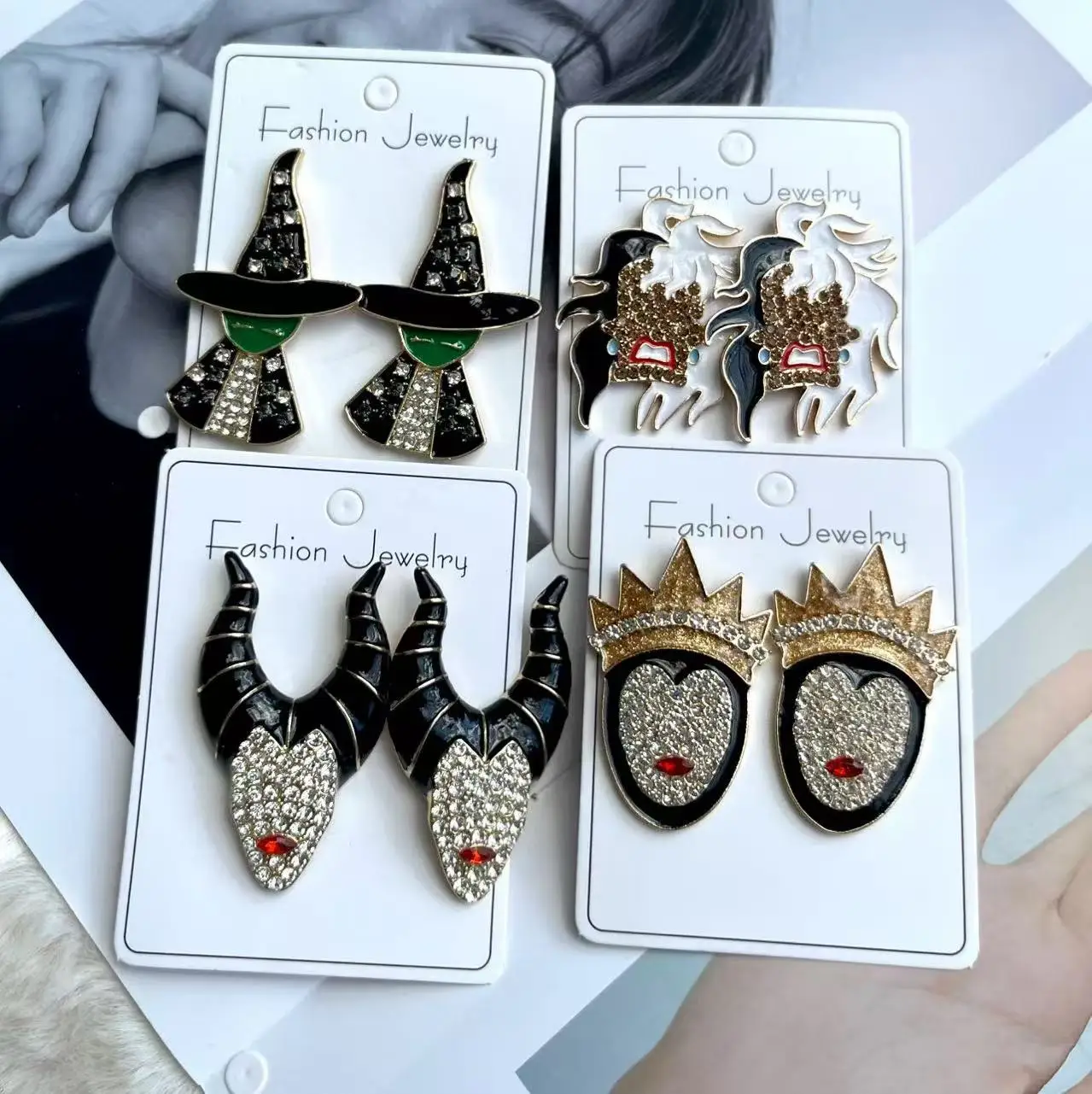 Exaggerated Rhinestone Characters Earrings for Woman 2025 Halloween Earrings Jewelry Party Casual