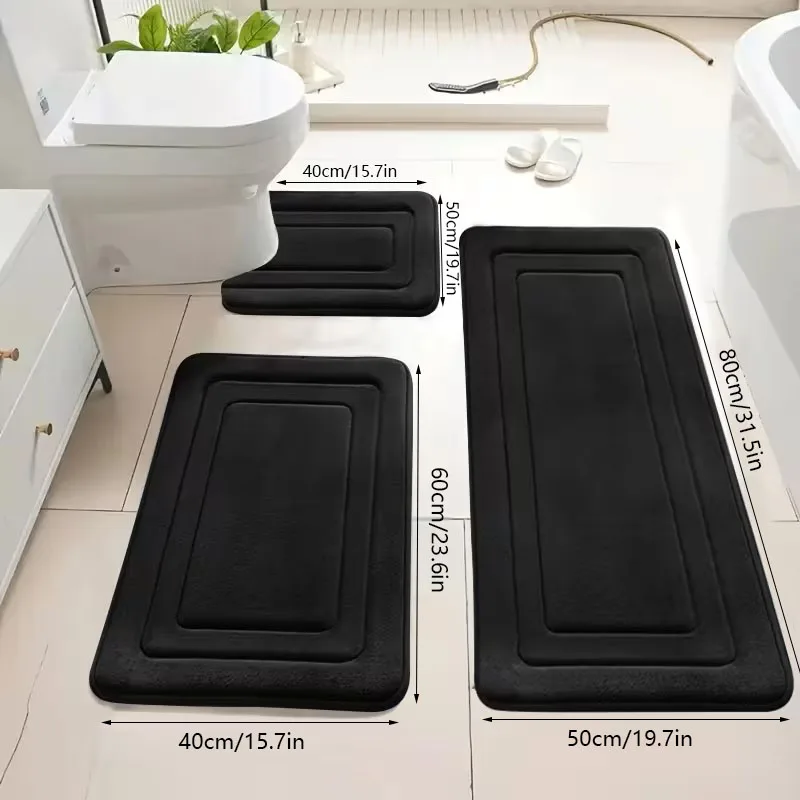 3-Piece Set of Super Absorbent Bathroom Mats |   Non-Slip Bathroom Rug, Made of Soft and Comfortable Coral Fleece, Rectangular Shape, Suitable for All Holidays.