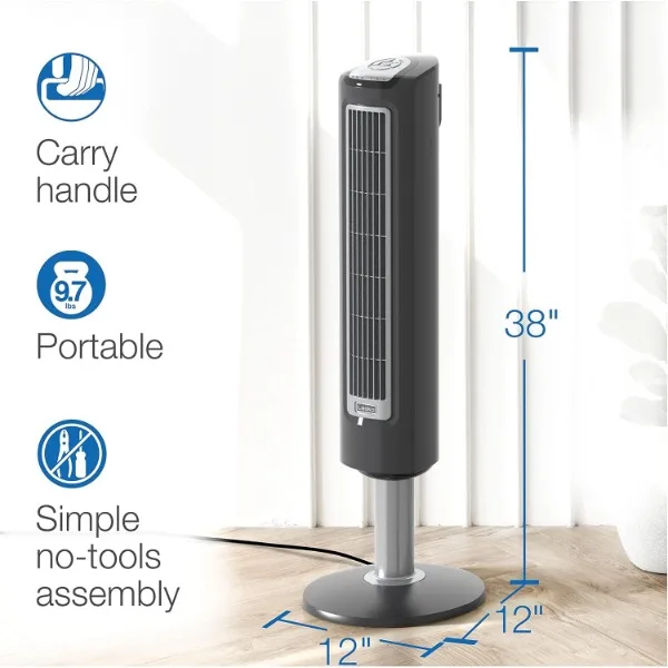 Lasko Wind Tower Oscillating Tower Fan, Remote Control, Timer, 3 Quiet Speeds, for Bedroom, Living Room and Office