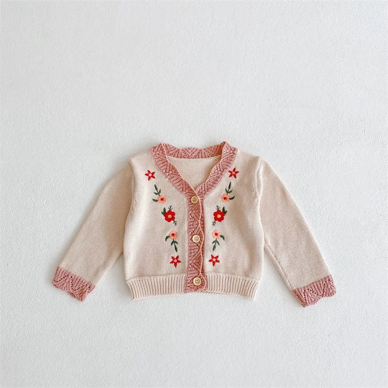 

2025 Floral Thicken Warm Winter Autumn Cardigan Christmas Gift Cotton Children's Clot Girls Sweater Wool Coat Kids Tops Knitting