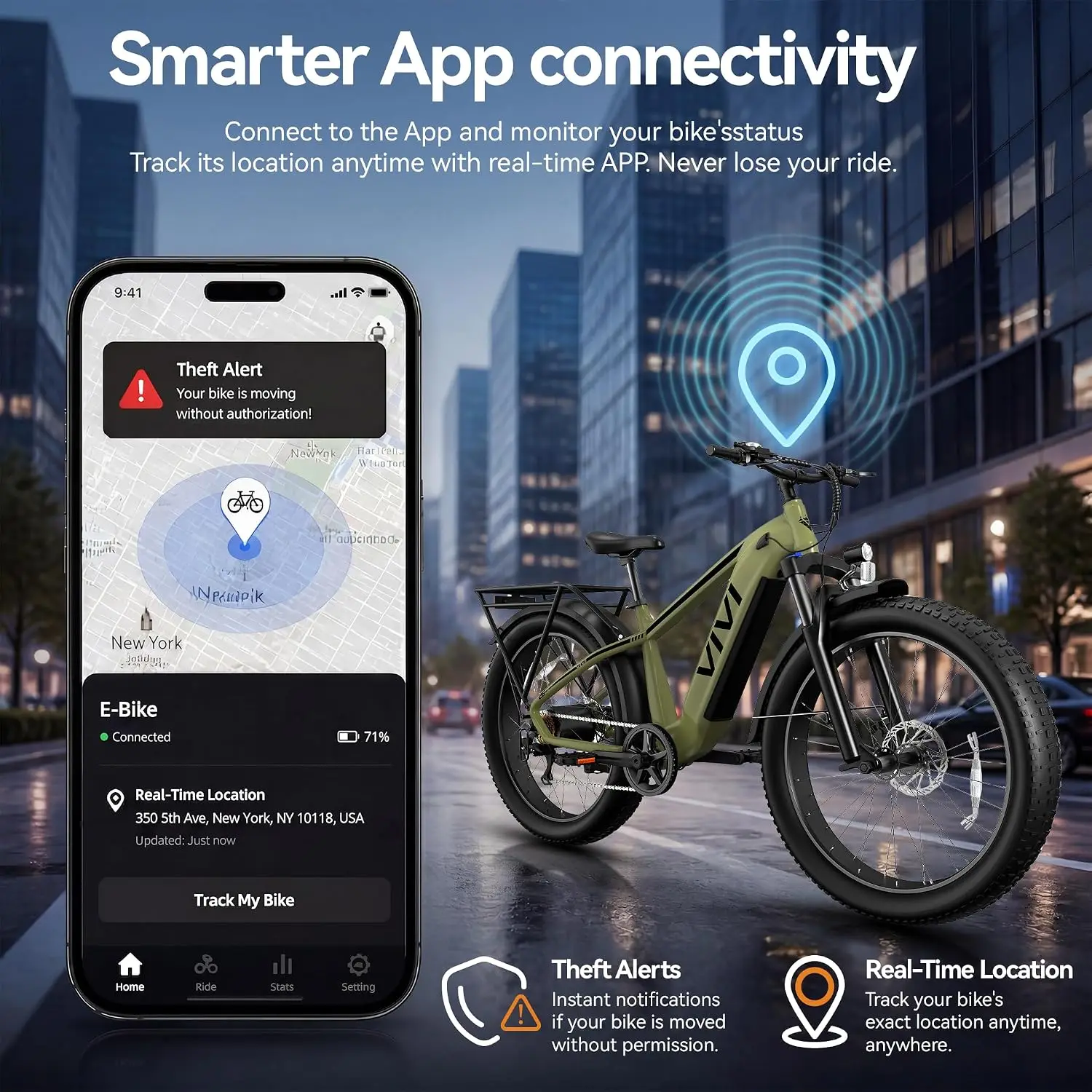 Electric Bicycle 26x4.0 Fat Tire APP Control 20MPH All Terrain Adult, Customized