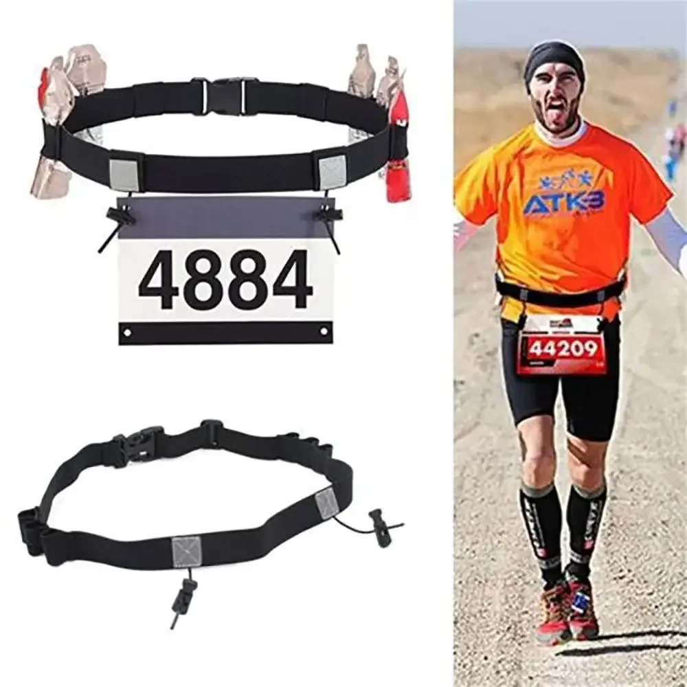 High-quality Polyester Running Number Belt Black Adjustable Triathlon Waist Belt Unisex Marathon Race Belt