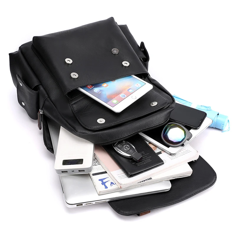 2023 männer Rucksack PU Leder Rucksack Große Laptop Rucksäcke Männlichen Mochilas Schwarz Schulranzen Für Jugendliche Jungen Braun Sac A Dos – Detail 9