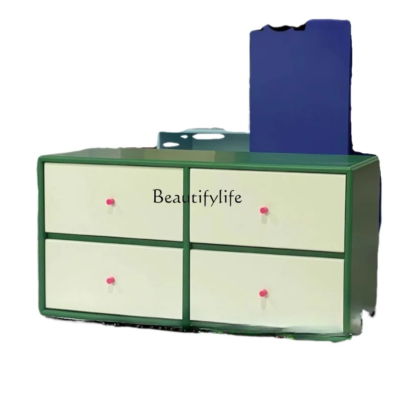 

Solid wood floor color matching storage four-chest cabinet drawer cross grid cabinet