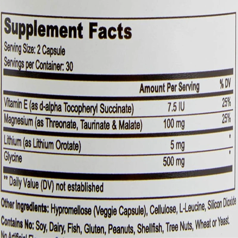 Lithium 5mg+magnesium, taurine, malic acid+glycine+vitamin E, 60 vegetarian capsules