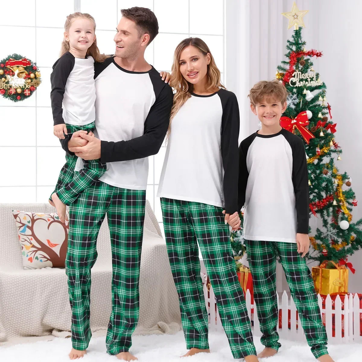 2024 neue weihnacht liche passende Outfits für Familien/Paare vorne leere Pyjamas Set Eltern-Kind Nachtwäsche weiche Pyjamas Familien-Look