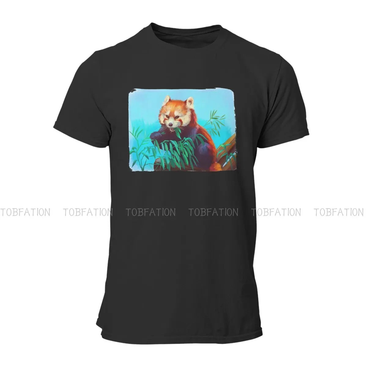 Eat Leaves  Round Collar TShirt Red Panda Golden Panda Endangered Mammals Pure Cotton Classic T Shirt Man's Tops New Design