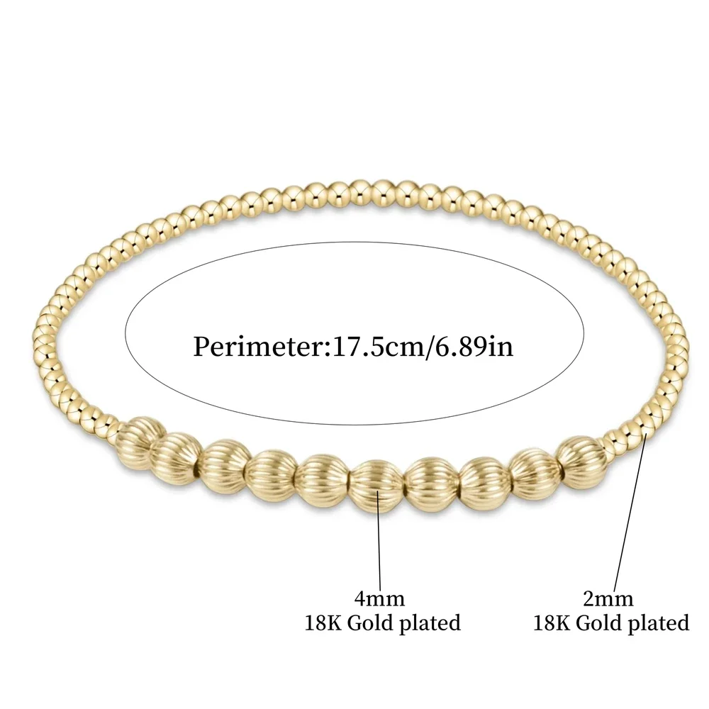 Goldperlen-Stretch-Armbänder für Damen, 18K vergoldet, stapelbar, modischer Schmuck, trendiges Accessoire für Party und Alltag. – Detail 21